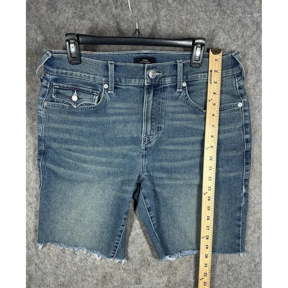 True Religion Ricky Flap Shorts 34 Relaxed Straight Denim Raw Hem